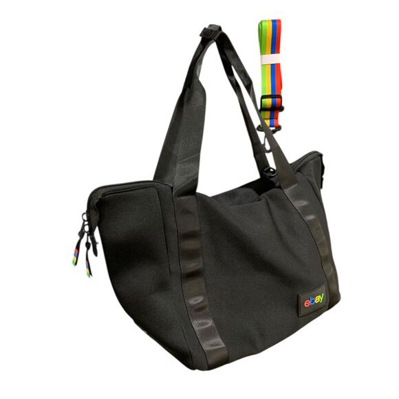 Ebay Branded Black Neoprene Tote Travel Bag 22 x 14x 7 Bag Rainbow Strap New - Picture 3 of 10